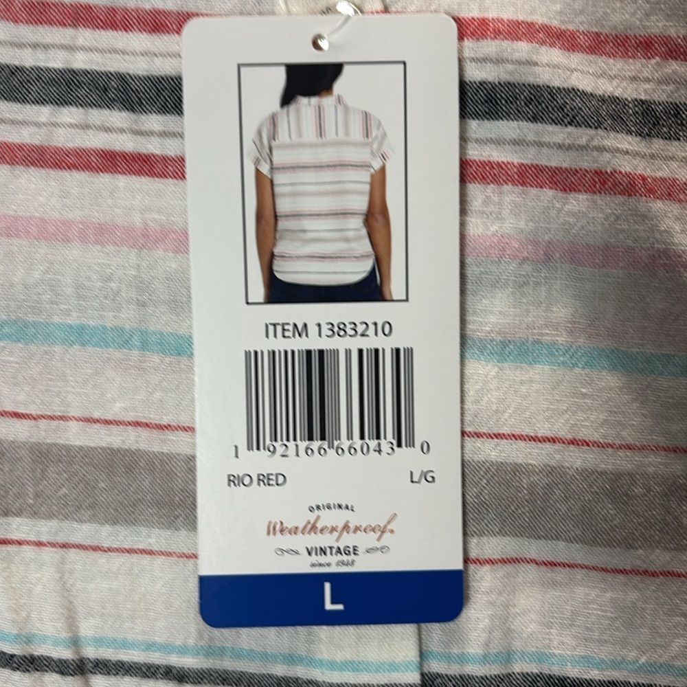 NWT New Weatherproof Linen Multicolor Striped Button Tie Front Size L - Picture 4 of 10